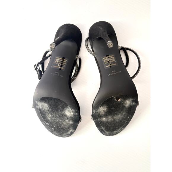 Steve Madden Black Velvet Rhinestone Stilhetto Heels Strappy Glittery Size 7.5 - Picture 5 of 7